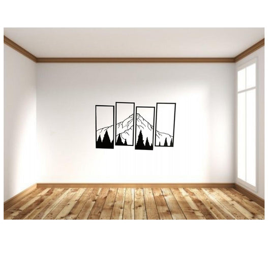 "Modern Mountain Landscape Wall Art - 4 Panel Set"