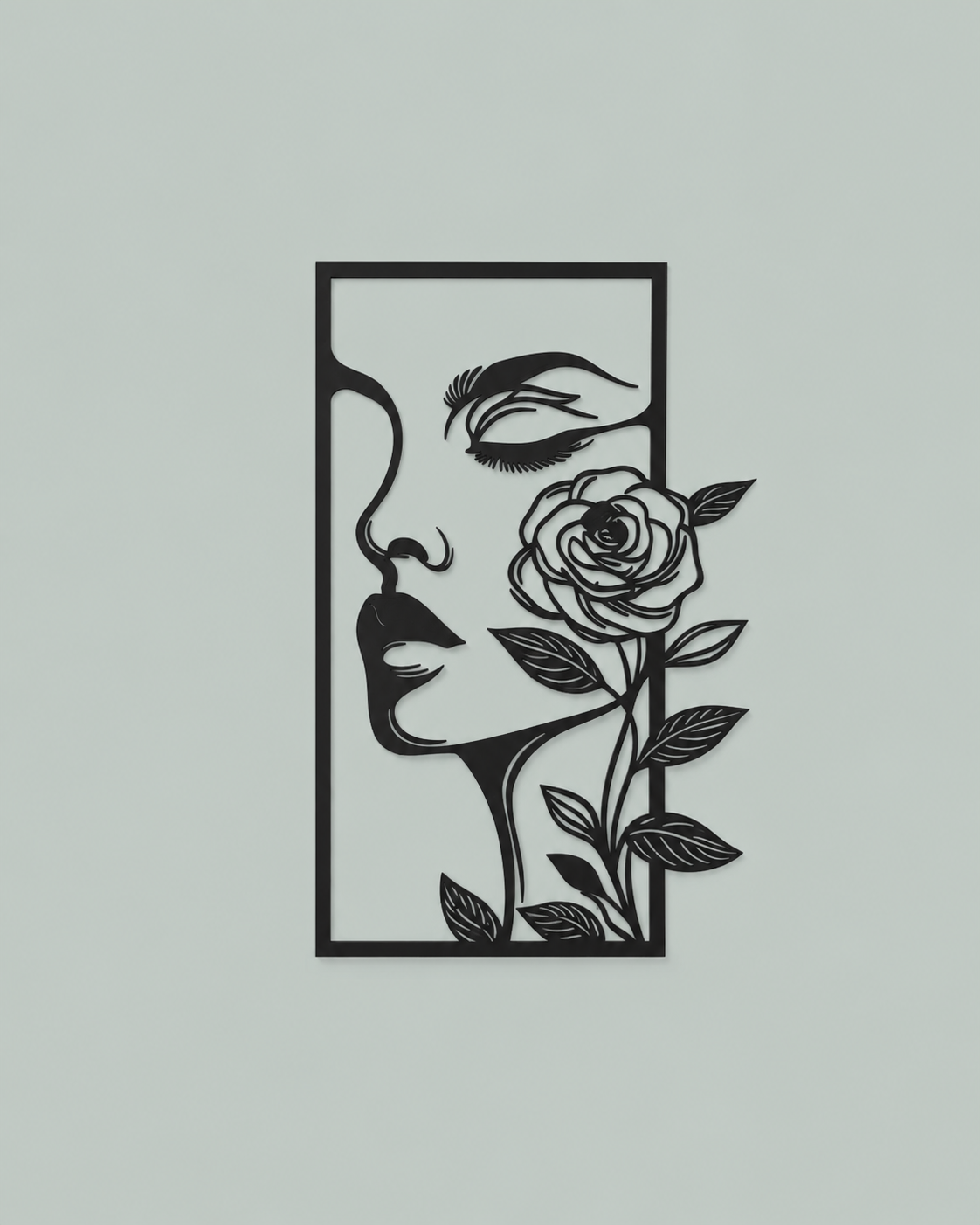 Elegant Woman with Rose Wooden Wall Art