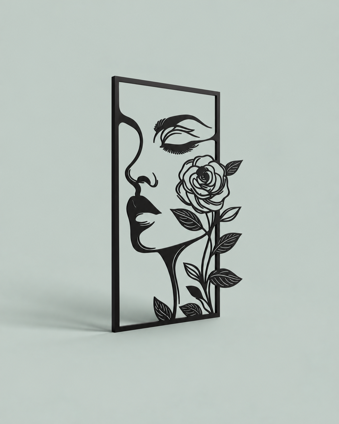 Elegant Woman with Rose Wooden Wall Art - Image 2