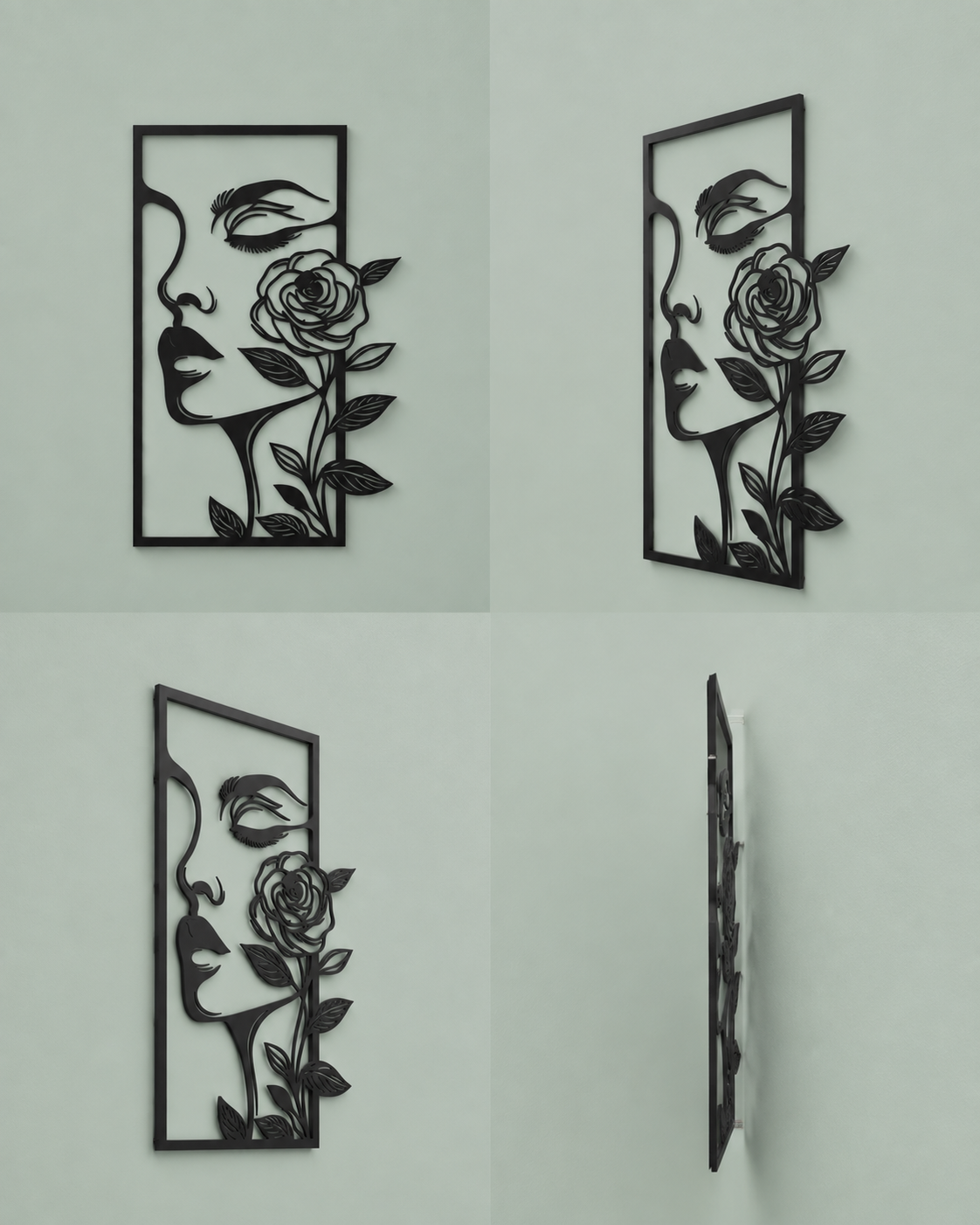 Elegant Woman with Rose Wooden Wall Art - Image 3